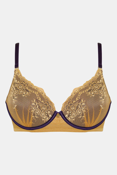 Zivame Sensual Stir Padded Wired Medium Coverage Lace Bra - Mustard — image 5