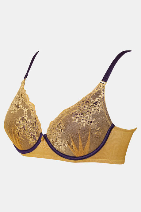 Zivame Sensual Stir Padded Wired Medium Coverage Lace Bra - Mustard — image 7