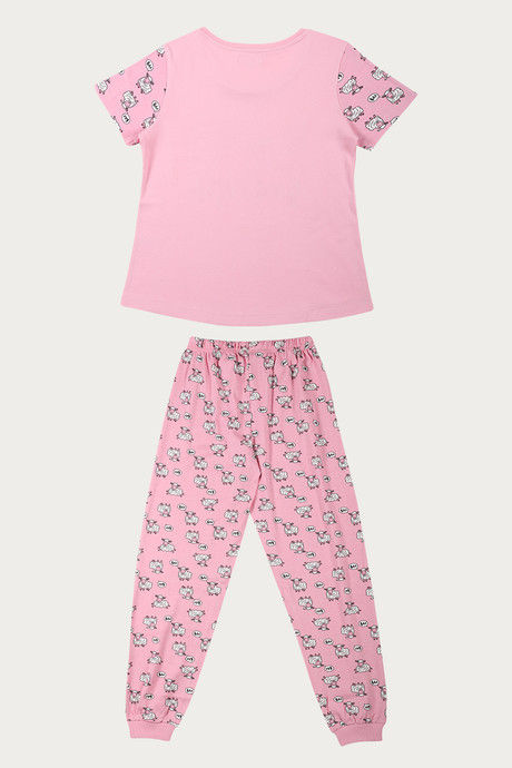 Zivame Crazy Sheep Knit Cotton Pyjama Set- Pink N Print — image 8