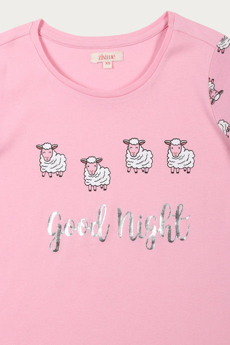 Zivame Crazy Sheep Knit Cotton Pyjama Set- Pink N Print — image 9