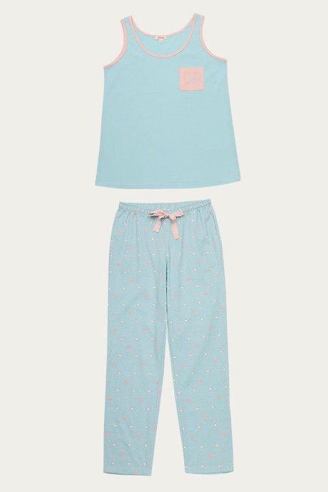 

Zivame Happy Go Sleepy Top N Pyjama Set Blue N Print, Blues