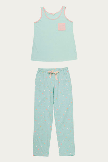 

Zivame Happy Go Sleepy Top N Pyjama Set Green N Print, Greens