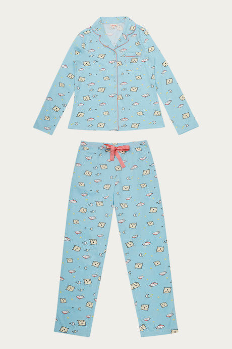 

Zivame Top N Pyjama Set Blue N Print, Blues
