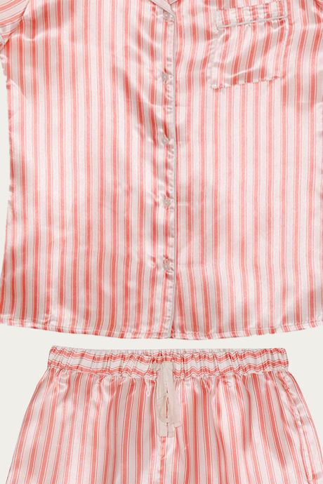 Zivame Satin Stripes N Polkas Polyester Shorts Set - Pink N Print — image 7