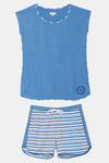Zivame Varsity Knit Cotton Blend Shorts Set - Blue Stripes — thumbnail 5