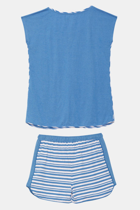 Zivame Varsity Knit Cotton Blend Shorts Set - Blue Stripes — image 6