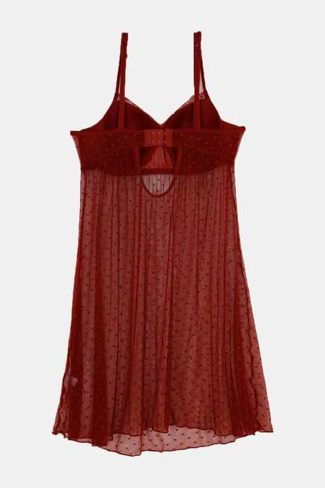 Zivame Lace N Mesh Babydoll With Thong - Merlot — image 6