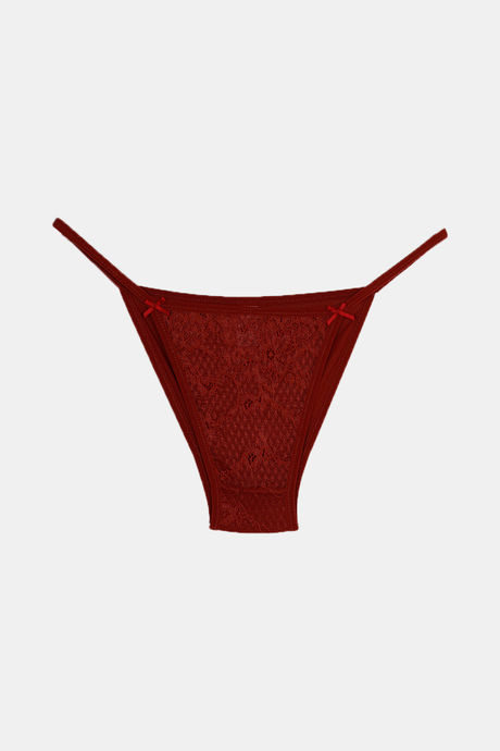 Zivame Lace N Mesh Babydoll With Thong - Merlot — image 8