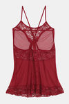 Zivame Lace N Mesh Babydoll With Thong - Ruby Wine — thumbnail 6