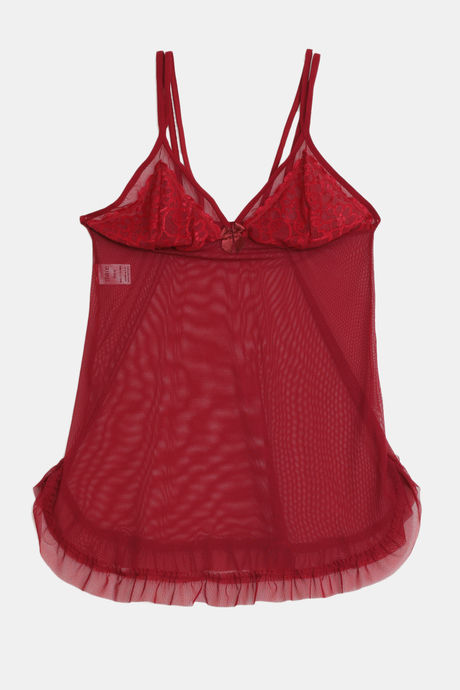 Zivame Lace N Mesh Babydoll With Thong - Ruby Wine — image 5