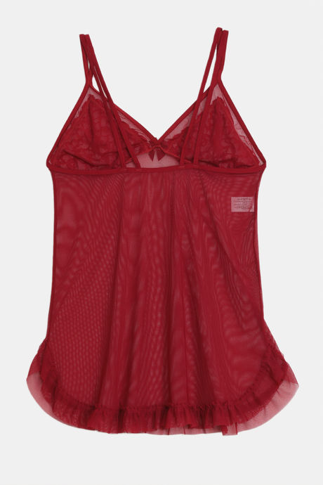 Zivame Lace N Mesh Babydoll With Thong - Ruby Wine — image 6