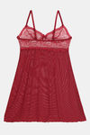 Zivame Lace N Mesh Babydoll With Thong - Red — thumbnail 6