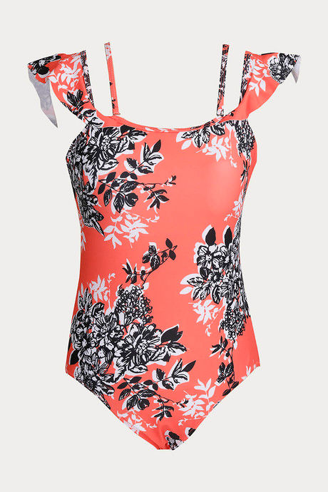 

Zivame Padded Cold Shoulder Swimuit Orange N Print, Prints