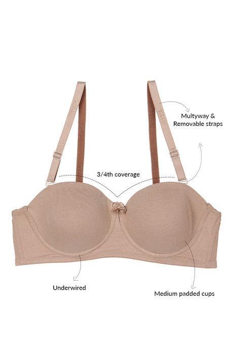 

Zivame Padded Underwired Strapless Bra Skin, Skins