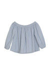Zephyr Seersucker Off Shoulder Top- Blue N White — thumbnail 6
