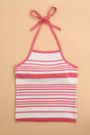 Zephyr Flatknit Halter Top- Pink N White — thumbnail 5