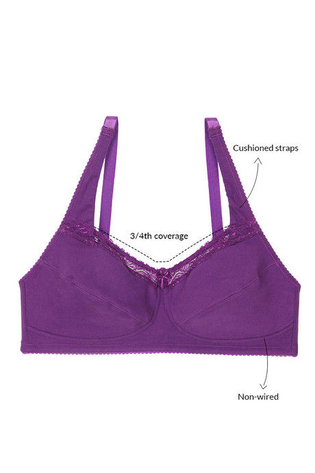 

Zivame Cotton Wirefree Two Sectioned Cup Bra Purple, Purples