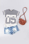 Zivame Varsity Patch Work Box Fit Tee-Grey White — thumbnail 8